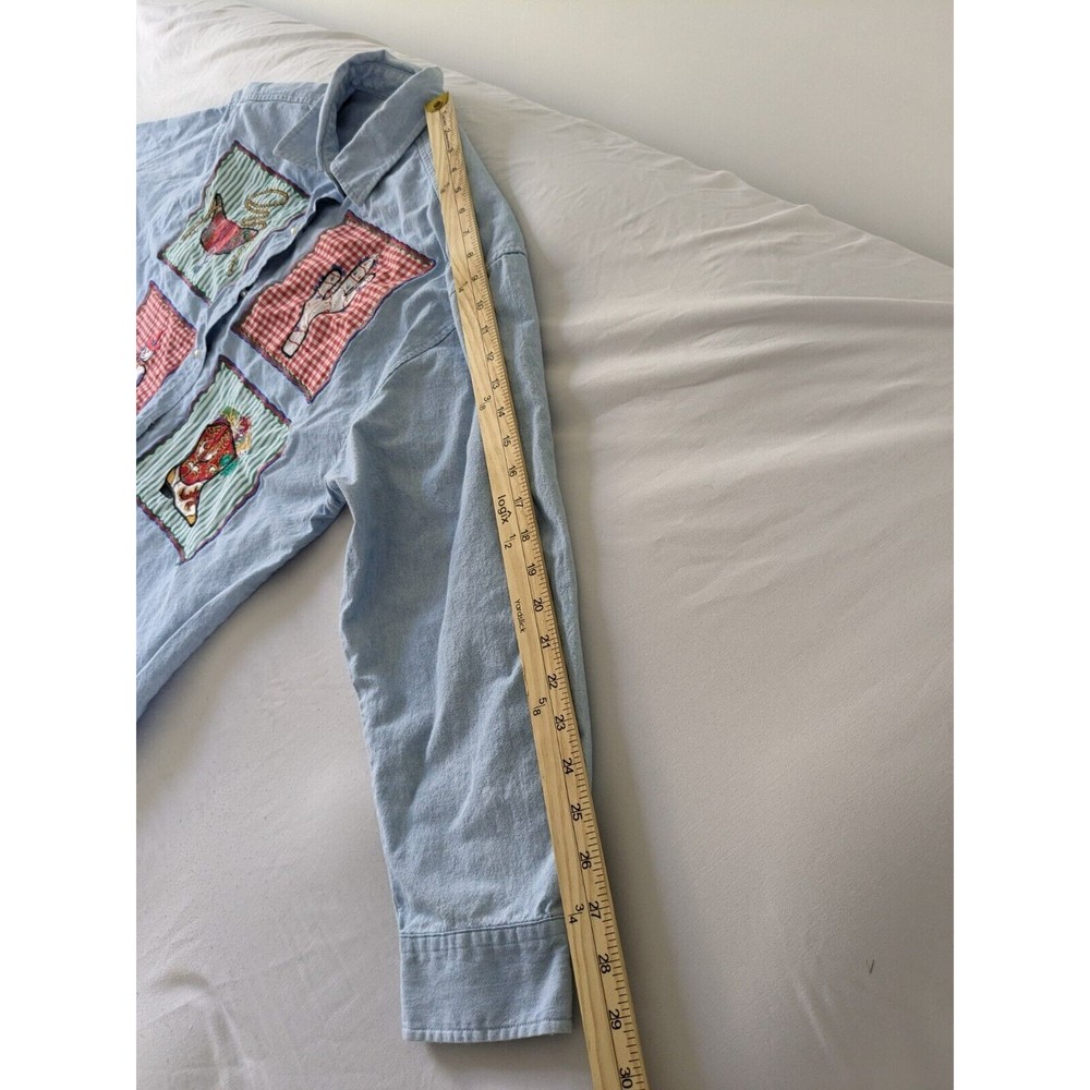 Vintage 90s Western Embroidered Christmas Denim Shirt Size 14 Large Cowboy - Picture 11 of 12